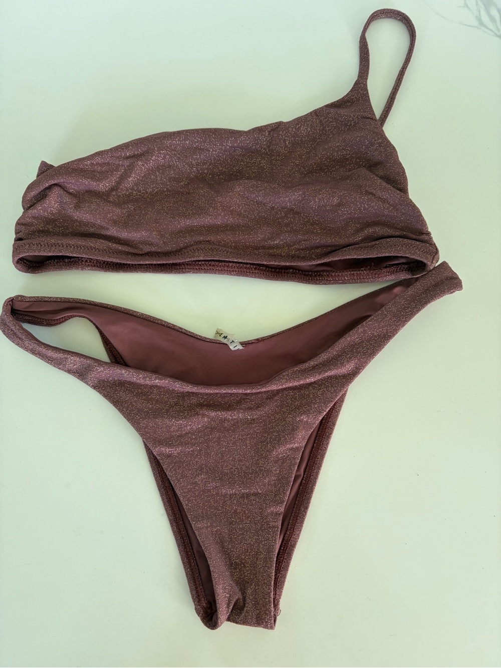Shimmer Mauve One-Shoulder Bikini Set